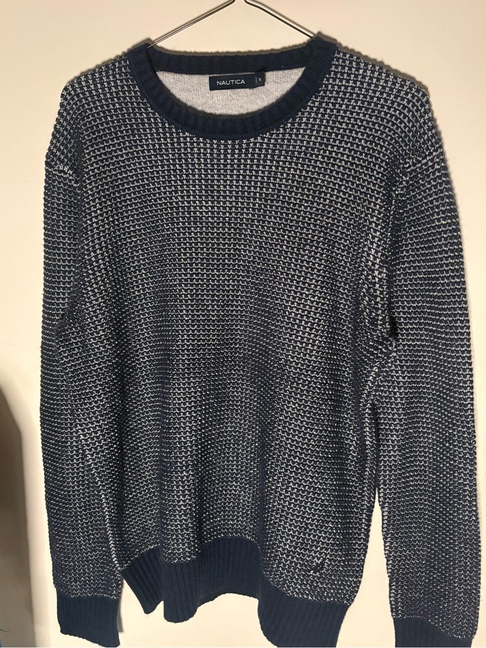 Nautica Men's Navy and White Marled Crewneck Sweater